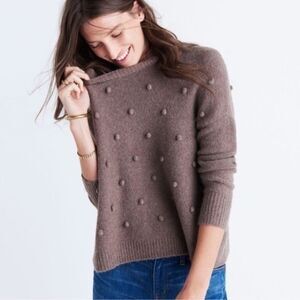 Madewell Alpaca Merino Wool Raised Dot Bobble Pom Pom taupe Sweater xxs